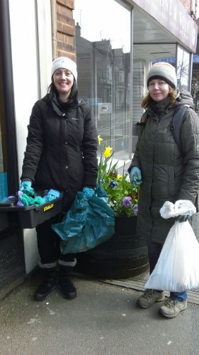 Tansy and Karen preparing for their first Harborough in Bloom tidy up